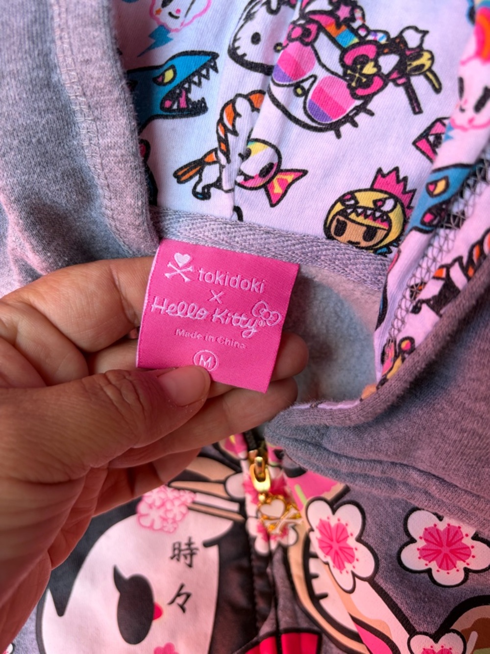 Tokidoki Hello Kitty GrayZip Hoodie with Floral Graphic Donuts - Picture 2 of 9